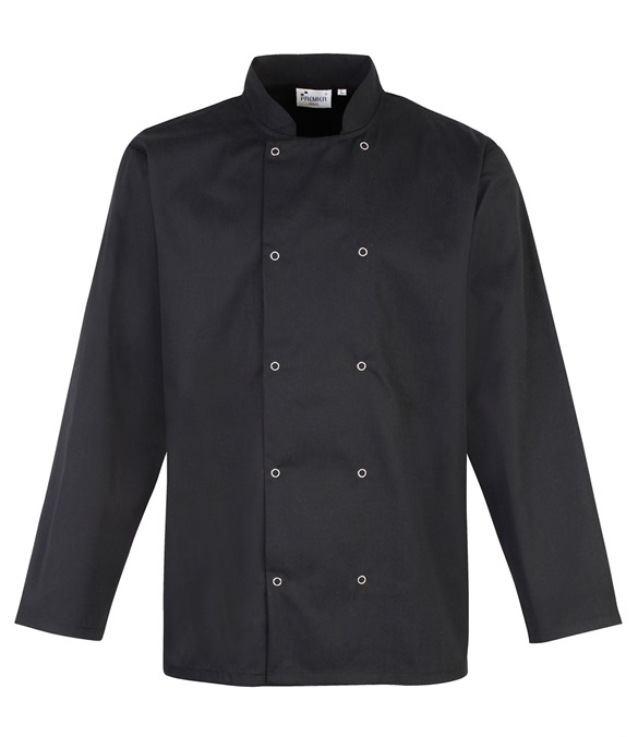 Studded front long sleeve chef's jacket